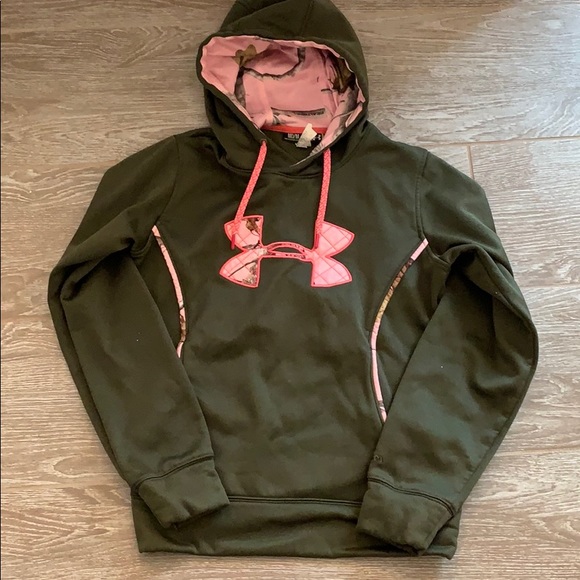 pink camo under armour hoodie women's